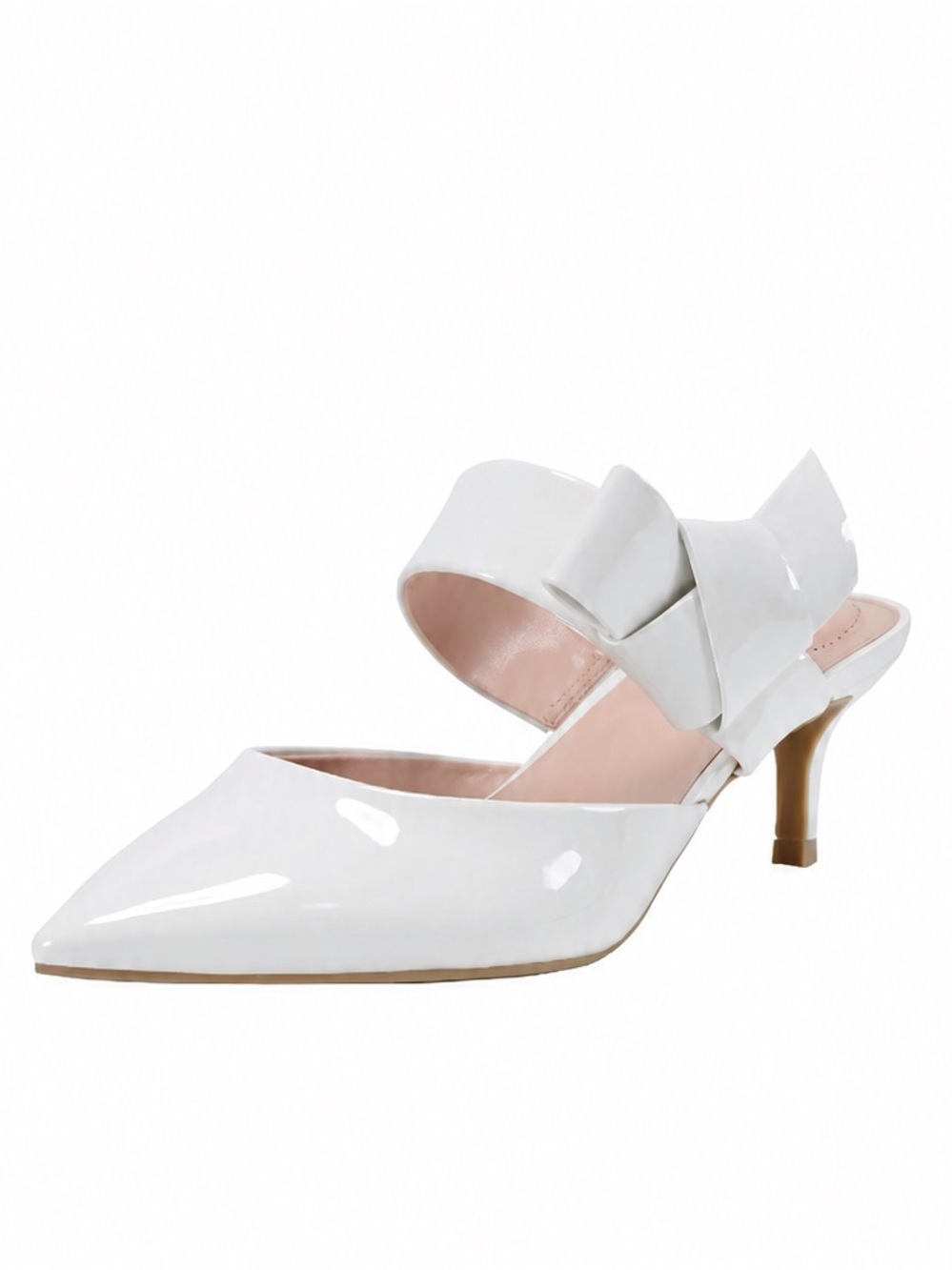 NWT Bandolino Millie Cream Patent Bow Kitten Heel Mule Pumps Size 7